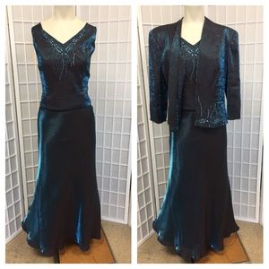 KmCollection Woman Cocktail Dress Blue Silver Sz12